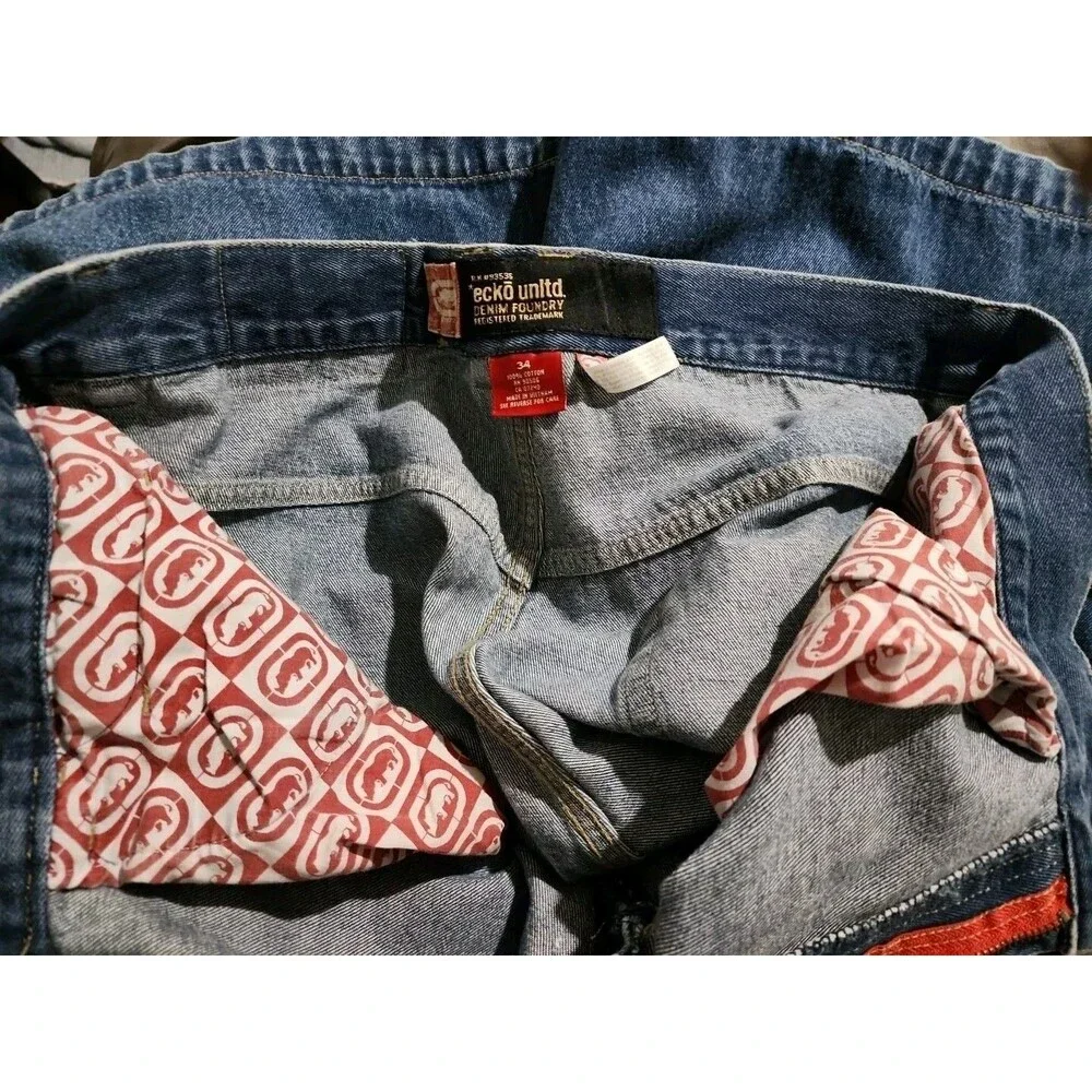 Ecko Shorts Men 34 Jorts Denim Jean Distressed 5 Pocket Streetwear Hip Hop Cargo